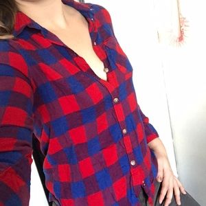Fitted Primary Color Plaid Shirt
